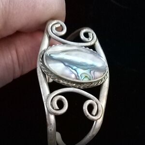 Abalone Shell Silver-Tone Scroll Cuff Bracelet - Women